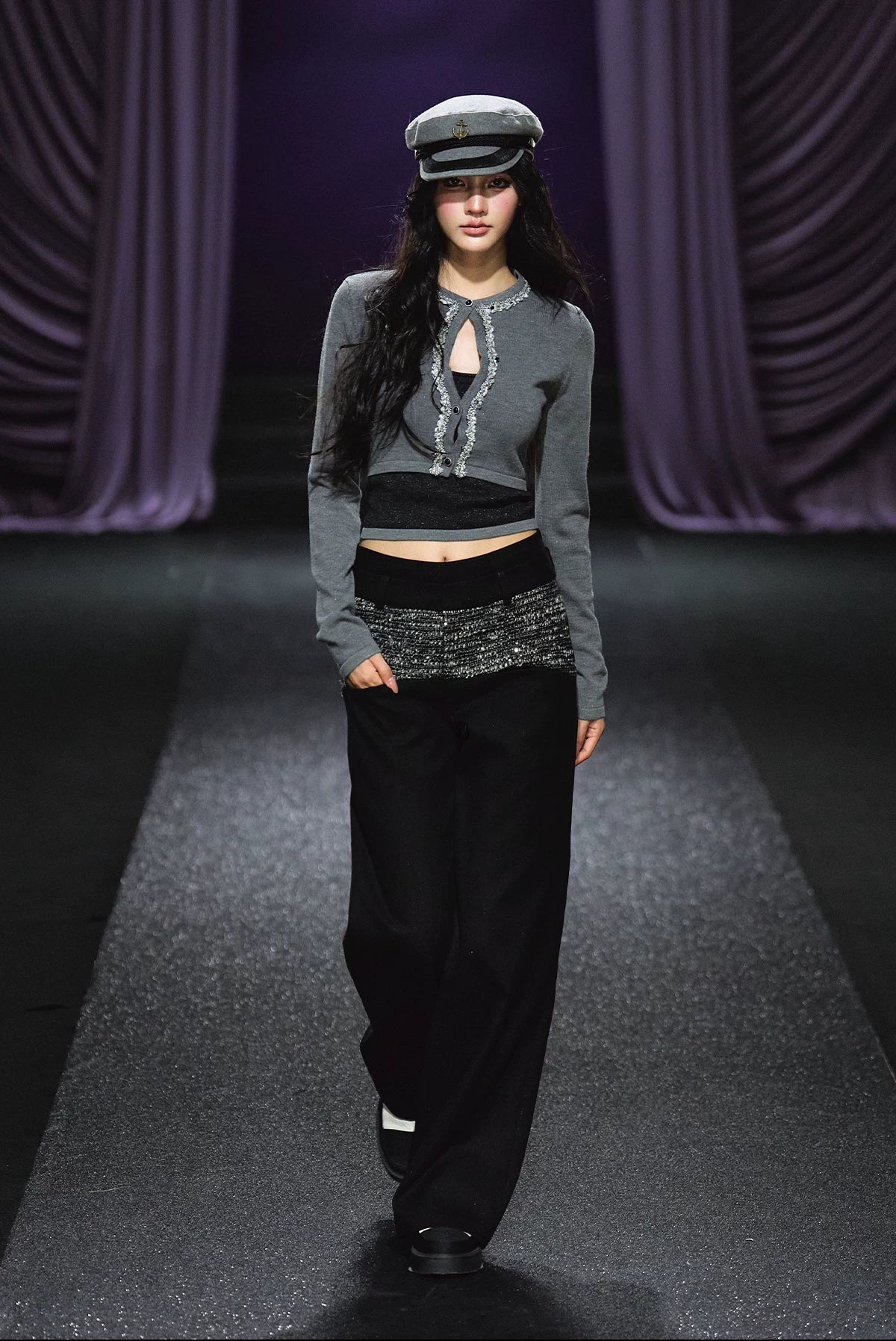 "Midnight Atelier" Black Double-Waist Straight-Leg Trousers