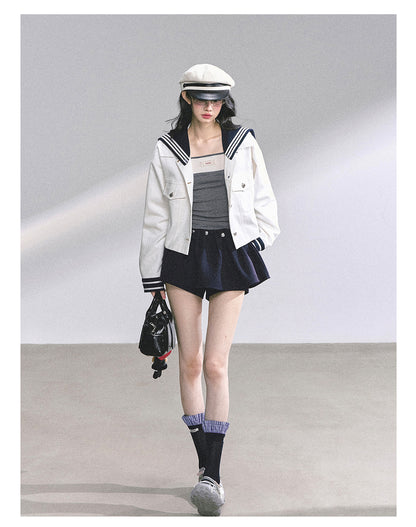 少也眼 "New York Art Museum" Detachable Sailor-Collar Denim Jacket 5764567