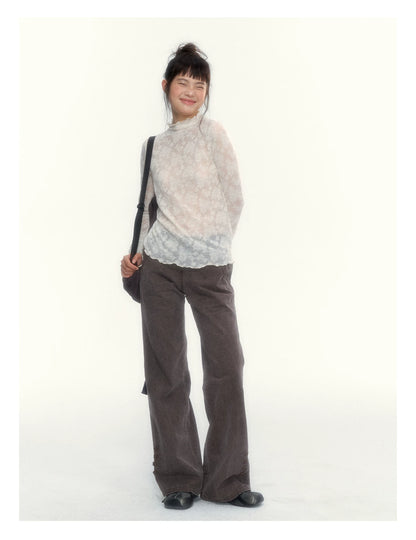 “Everyday Mist” Jacquard Lace Layering Top ( Ivory / Fog Gray )