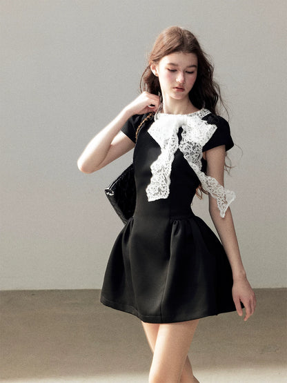 "A River Woven by Moonlight" Rich Black Lace Cocktail Mini Dress