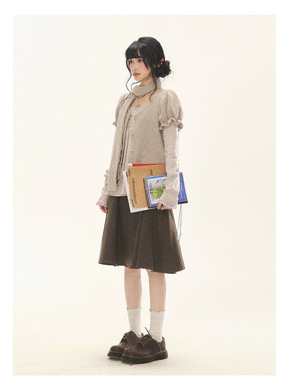 "Soft Fufu" Blush Pink Lace Puff Sleeve Knit Cardigan