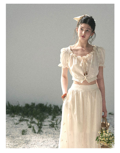 “Fallen Into the Garden” Dutch Cream Two-Piece Skirt Set 5635432
