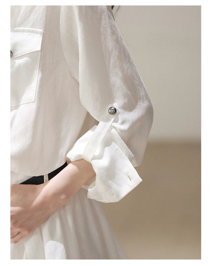 AOMALM - "Moonlight Sinks into the Sea" High-Intellect Utility Shirt Dress (Plain White / Navy Blue, with Belt & Optional Shawl)