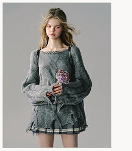 OAKMOO/ "Let Love Flow" Vintage Academy Gray Low-Rise Pleated Mini Skirt