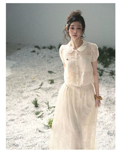"Apricot Blossom After Rain" Dutch Cheese Lace Blouse & Maxi Skirt Set 532453