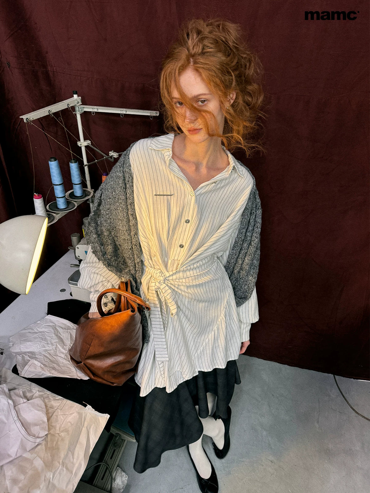 MAMC - White Striped Wrap Lantern-Sleeve Shirt