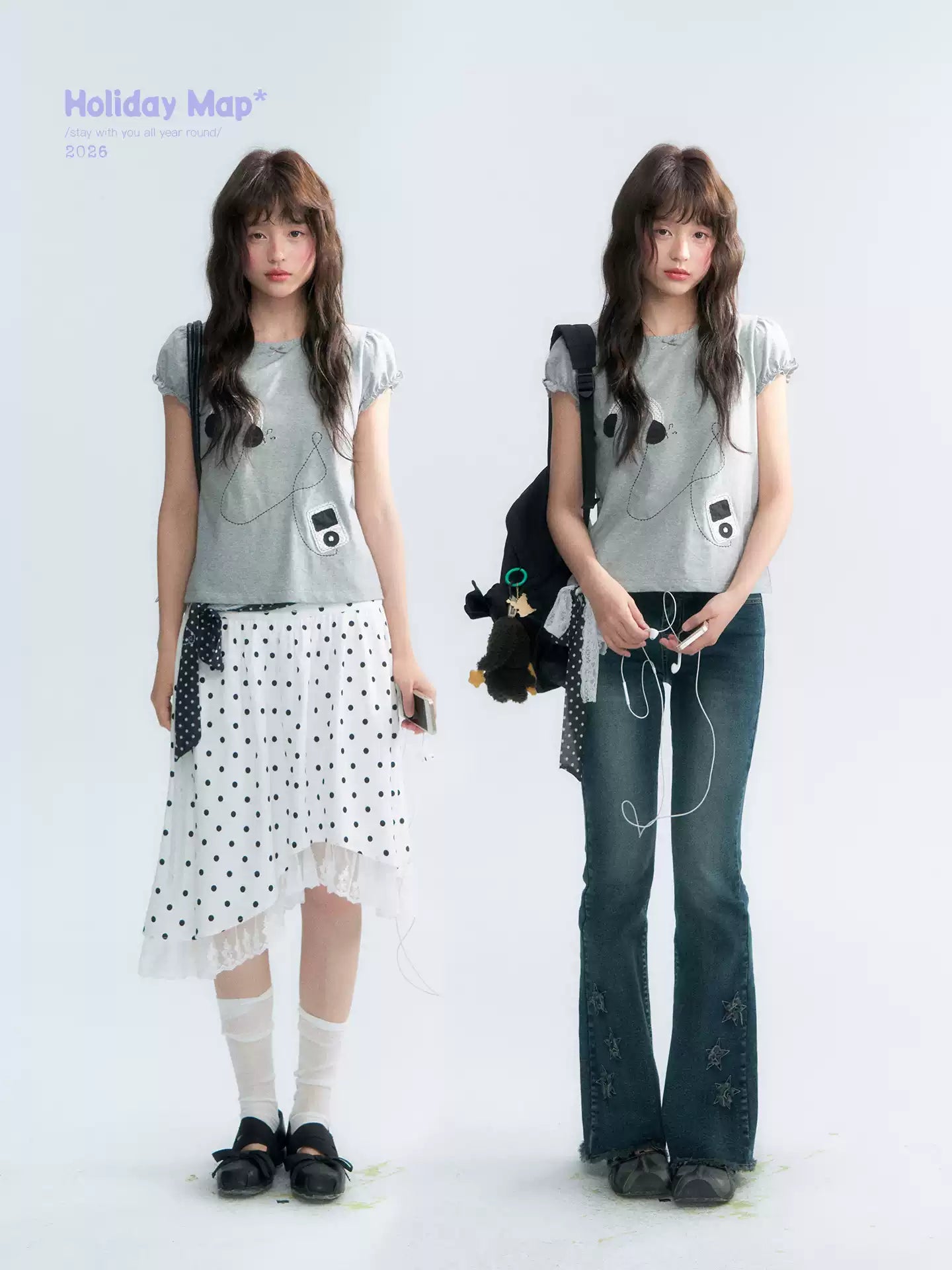 "Walkman Days" Retro Appliqué Puff Sleeve Tee