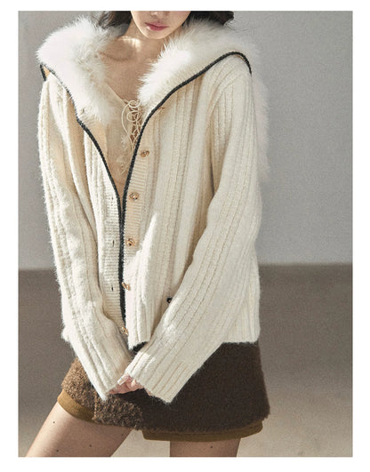 AOMALM - "Wrapped in the Evening Breeze" Milk Rice White Sailor-Collar Wool-Blend Knit Sweater