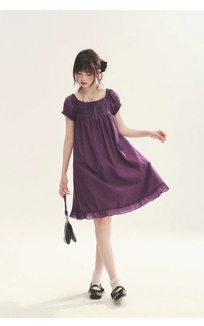 "Berry Breeze" Grape Purple Lace Square Neck Dress