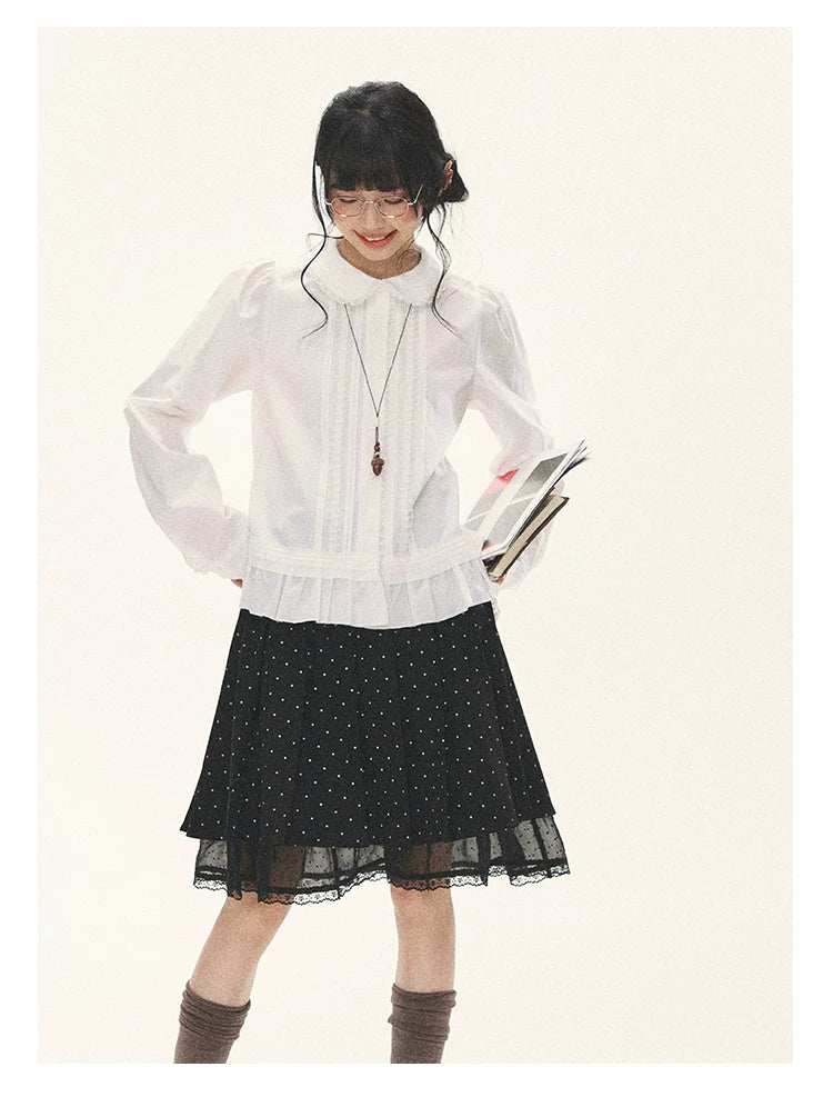 "Polka Reverie" Black Polka Dot Bow Pleated Mini Skirt
