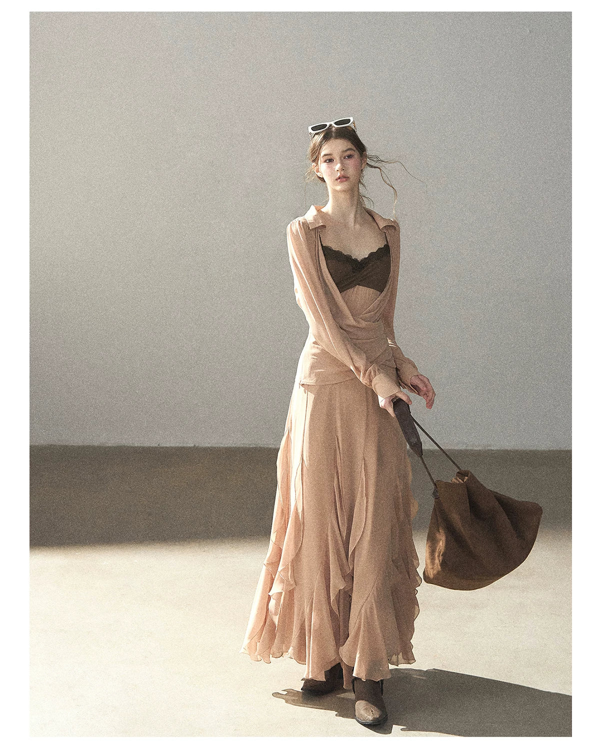 AOMALM - "The Next Fallen Leaf" Cinnamon Pink 2-Piece Set (Shirt / Cami Dress)
