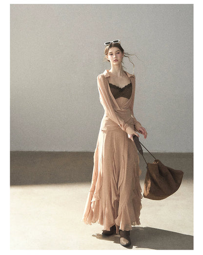 AOMALM - "The Next Fallen Leaf" Cinnamon Pink 2-Piece Set (Shirt / Cami Dress)