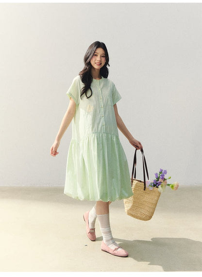 "Tulip Spring Letter" Bubble Hem Shirt Dress SJ2026030