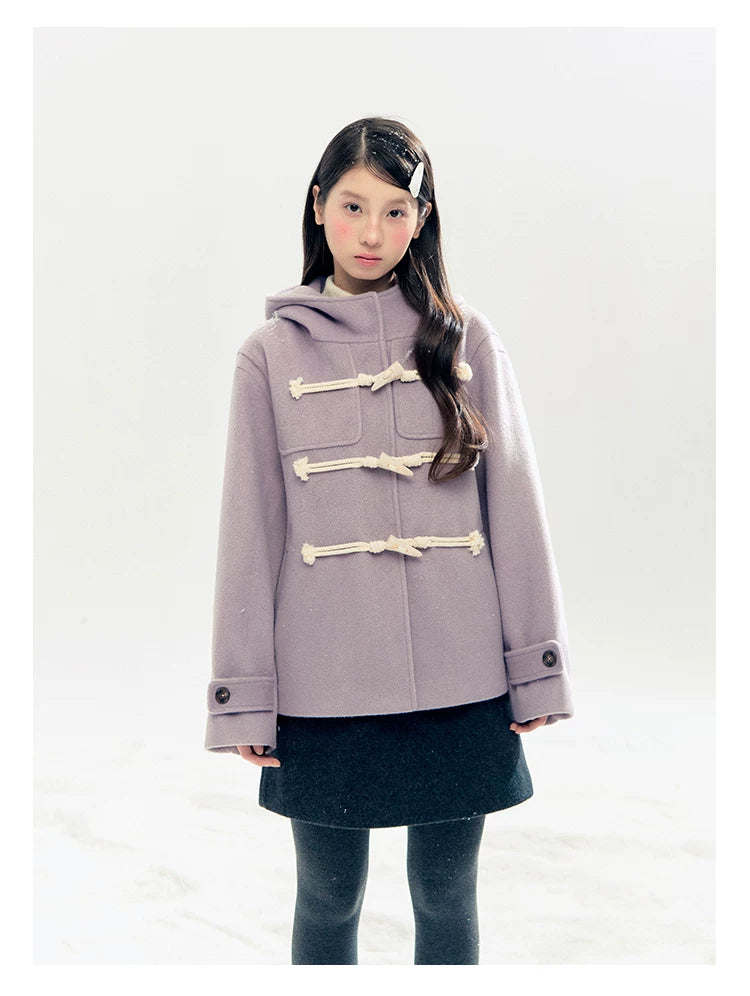 "Velvet Snowfall" Purple Mist Hooded Quilted Wool-Touch Duffle Coat