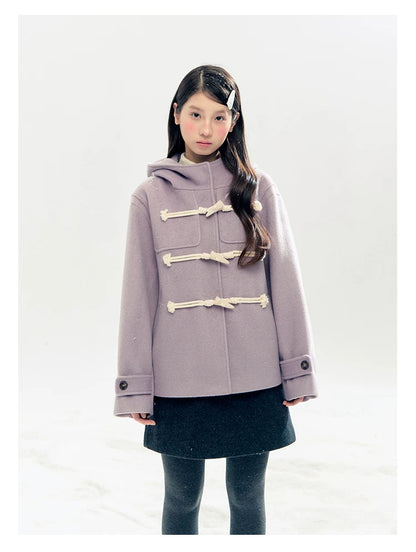 "Velvet Snowfall" Purple Mist Hooded Quilted Wool-Touch Duffle Coat