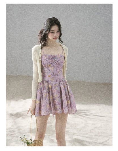 "Iris Bloom" Purple Iris Cami Mini Dress