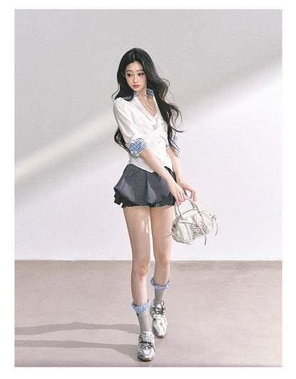 少也眼 "Siren Trainee" French-Inspired V-Neck Summer Blouse