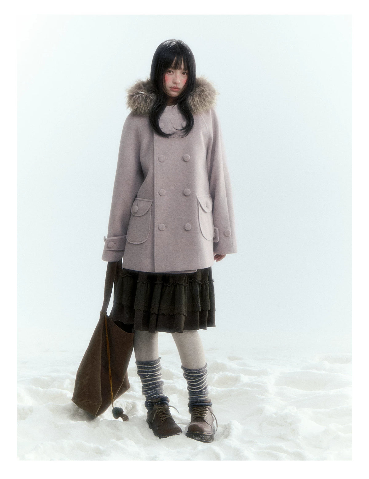 Horridale - Vintage Lace-Trim Long Sleeve Knit Dress – Brown