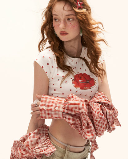 "Strawberry Sugar Mood" Fitted Raglan Crop Tee WE982