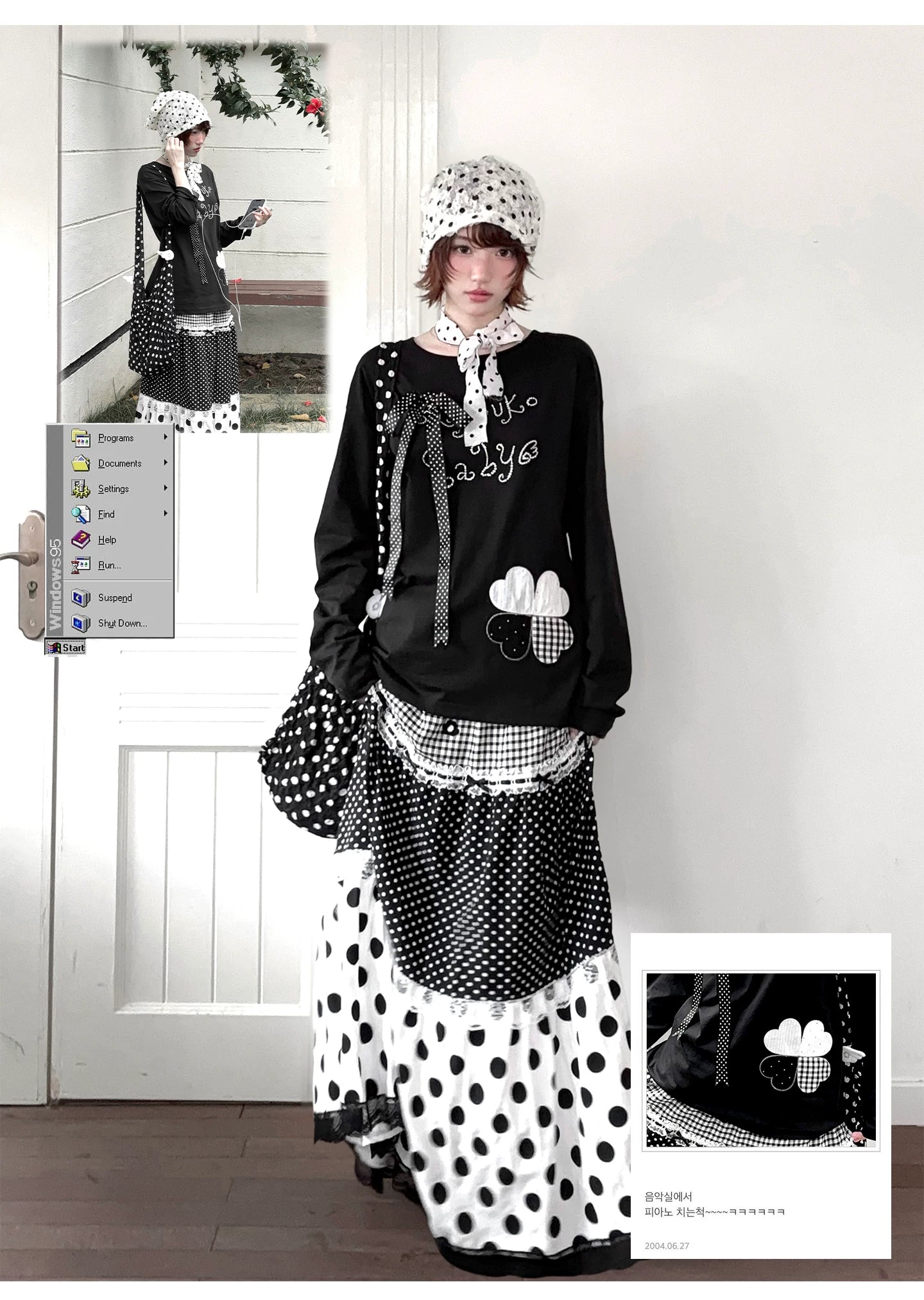 Kyoto Stroll – Japanese Polka Dot Black & White Maxi Skirt Collection