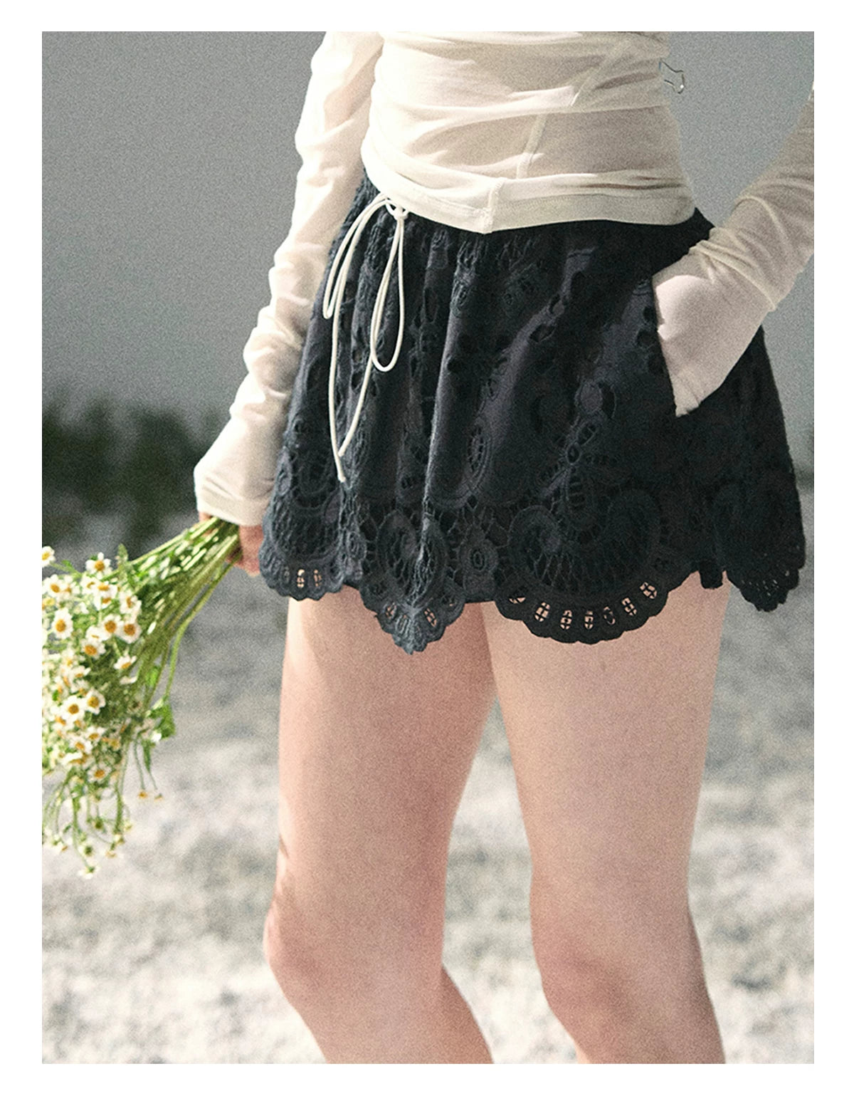 “Lost in Your Embrace” Black Iris Lace Puff Skort
