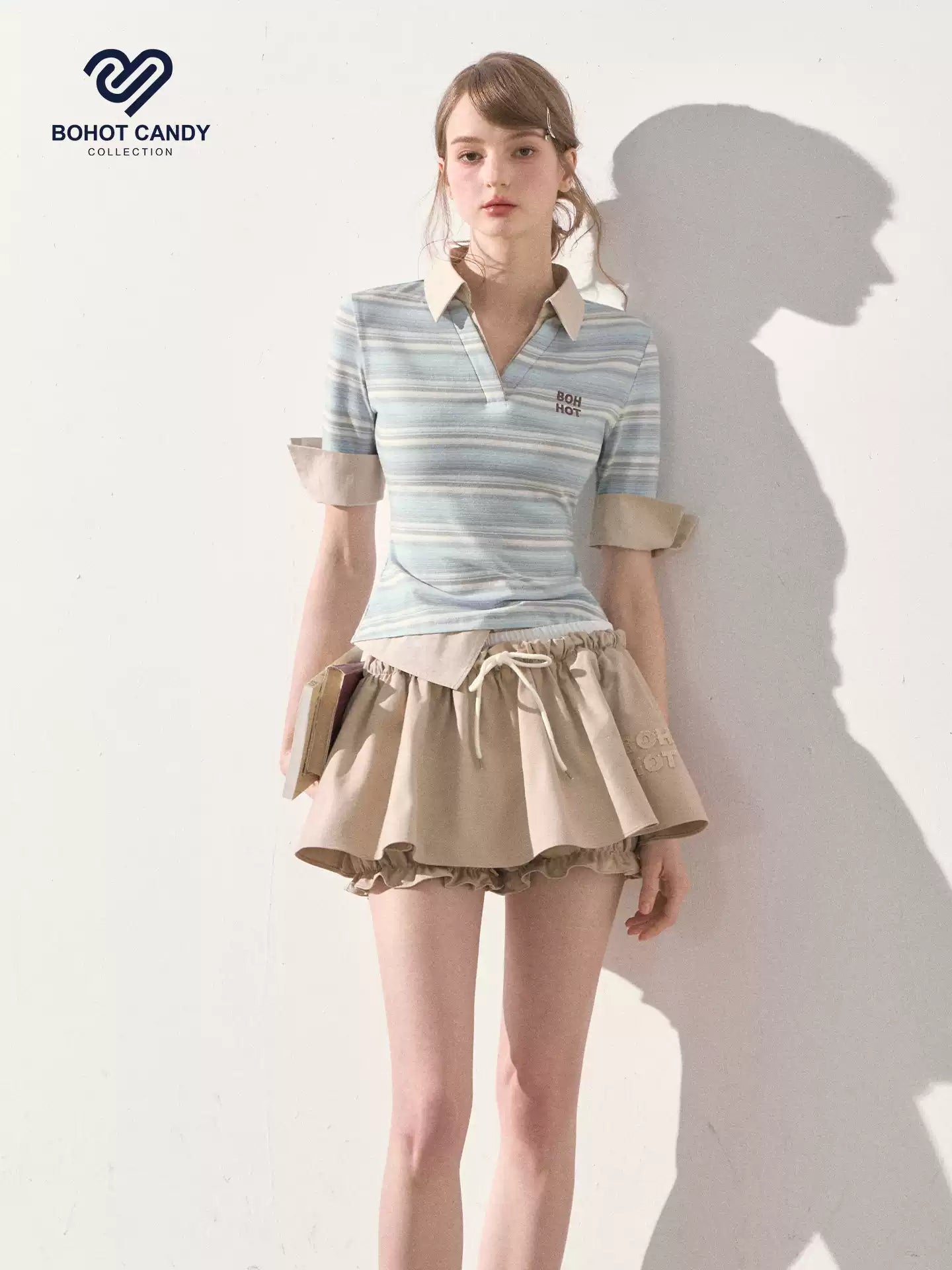 "A Beautiful Forecast" Blue Stripe Layered Polo Knit Top
