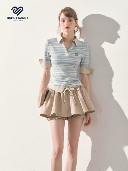 "A Beautiful Forecast" Blue Stripe Layered Polo Knit Top