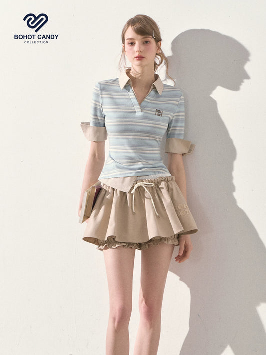 "A Beautiful Forecast" Blue Stripe Layered Polo Knit Top