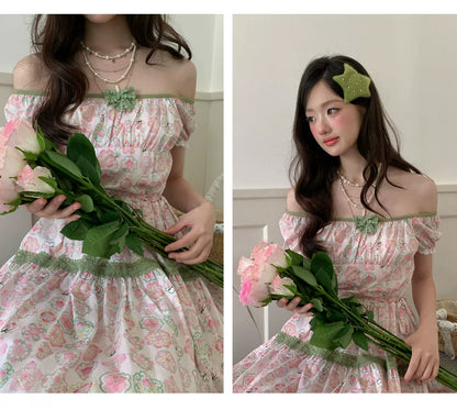 “Wildflower Green Grape” Pink Floral Tiered Dress