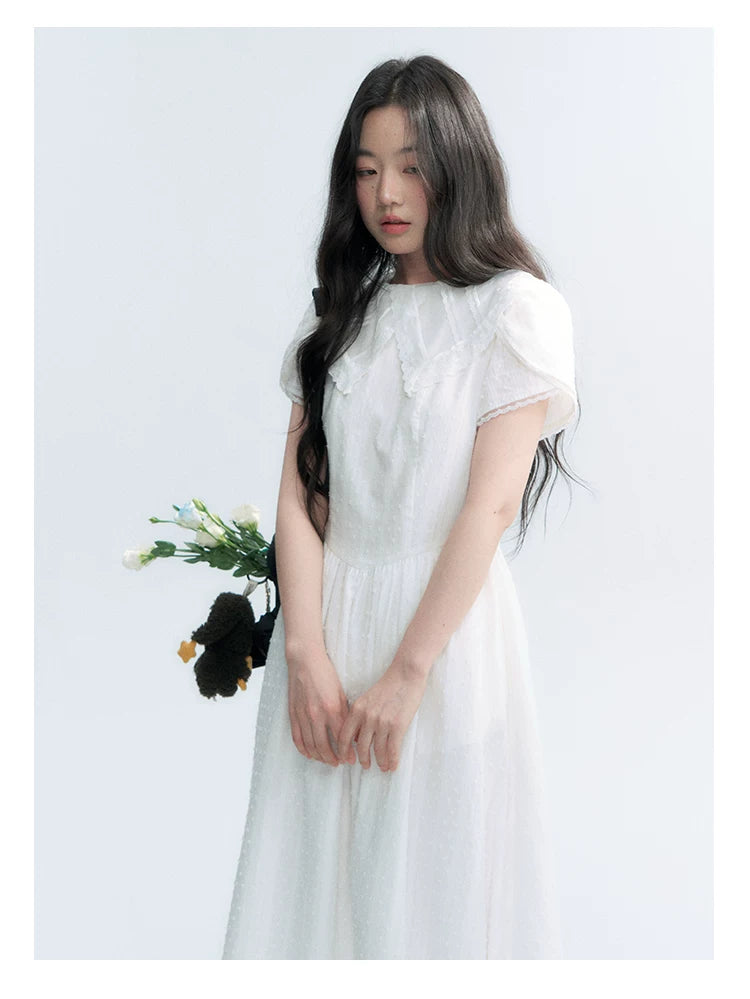 "Moonlight Sonata" White Petal Sleeve Midi Dress