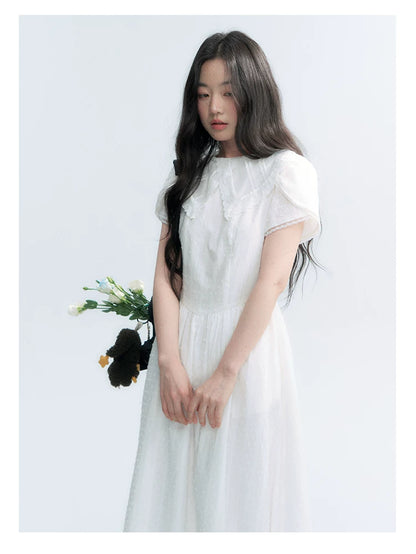 "Moonlight Sonata" White Petal Sleeve Midi Dress