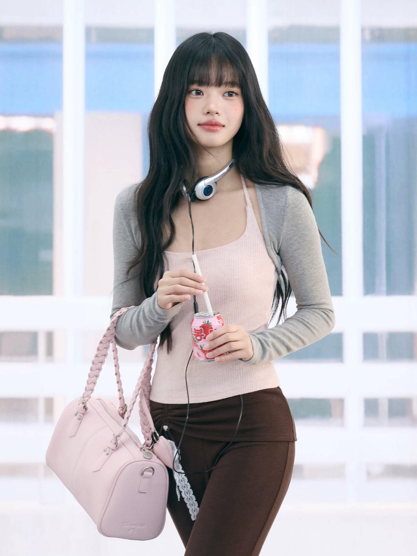 "Rosy Layer" Blush Pink Glitter Knit Cami & Shrug Set