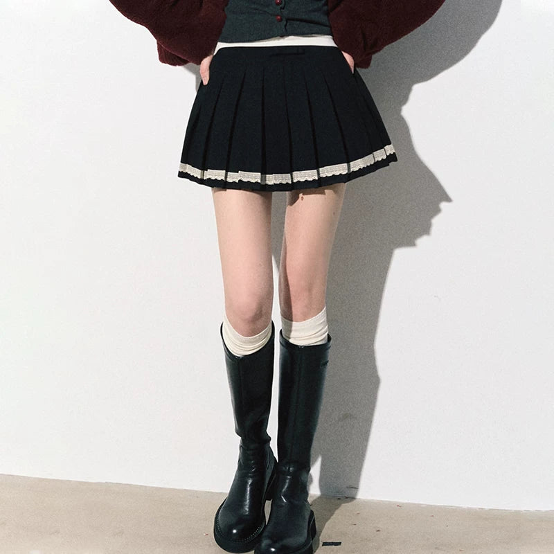 OAKMOO/ "Let Love Flow" Vintage Academy Gray Low-Rise Pleated Mini Skirt