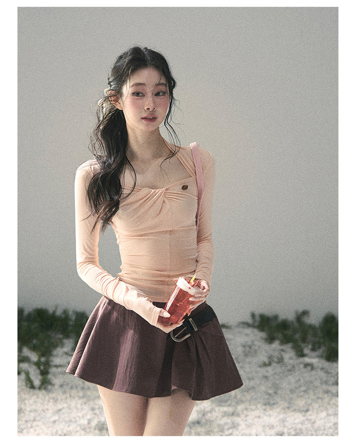 “Corridor Chimes” Chestnut Brown A-Line Puff Mini Skirt