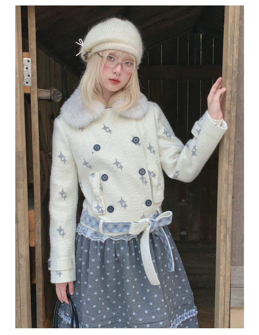 RF - Gray Floral Pinafore Top and Plaid Ruffle Skirt Set