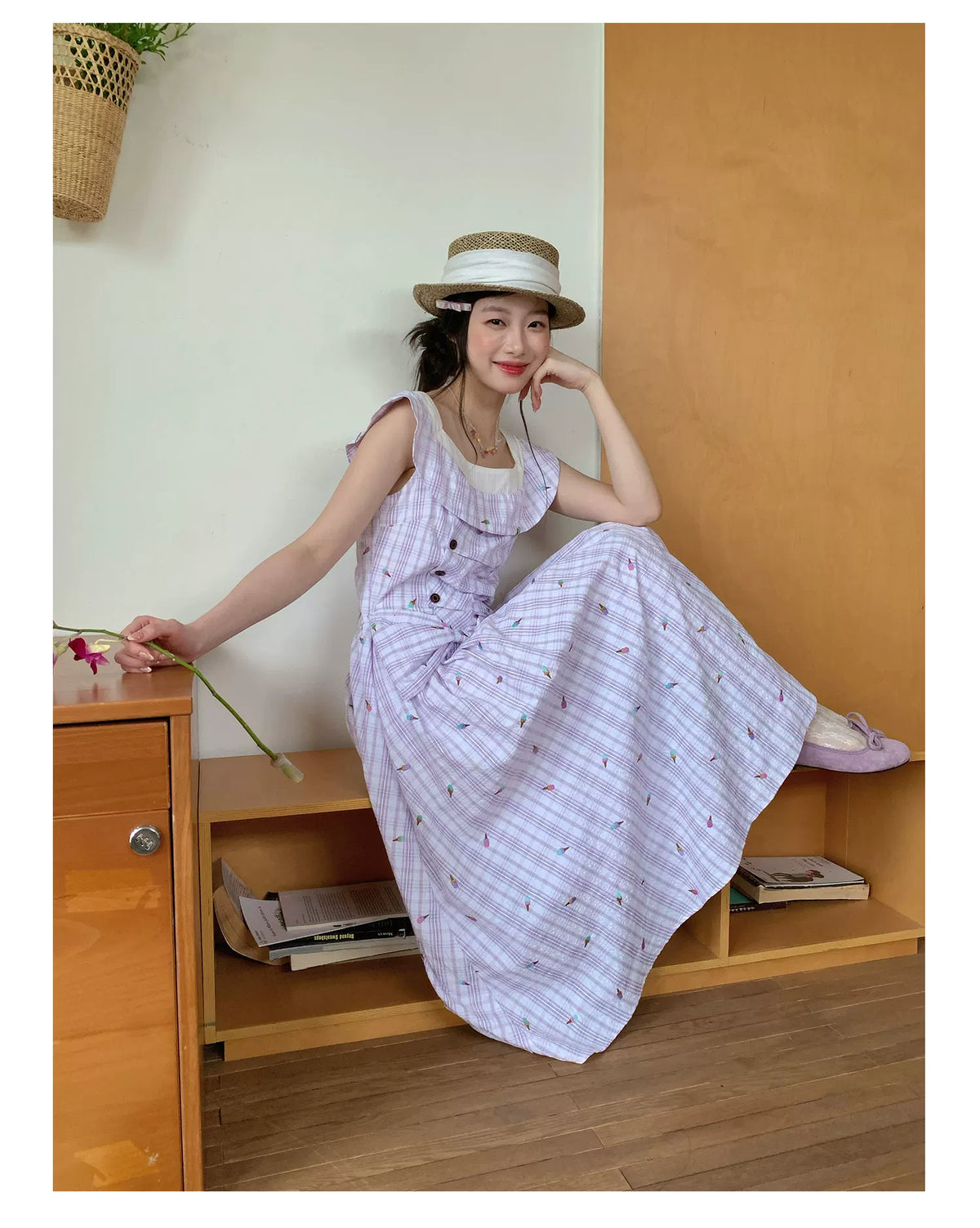 [RF] “Lavender Garden Reverie” Light Purple Bow-Waist Maxi Dress