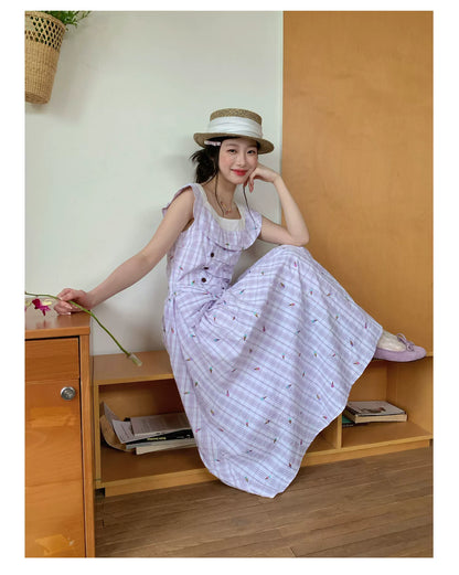 [RF] “Lavender Garden Reverie” Light Purple Bow-Waist Maxi Dress