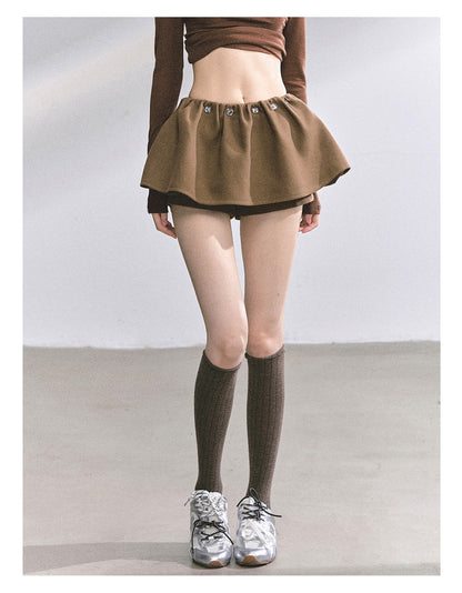 少也眼 "Wild Model-Leg Aura" Woolen Flared Mini Skirt - Coffee 1483645