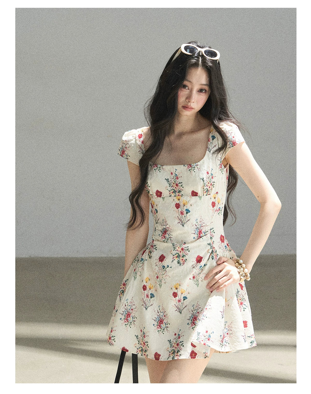"Bloom Before Dawn" Dutch Cream Embroidered Floral Chiffon Mini Dress