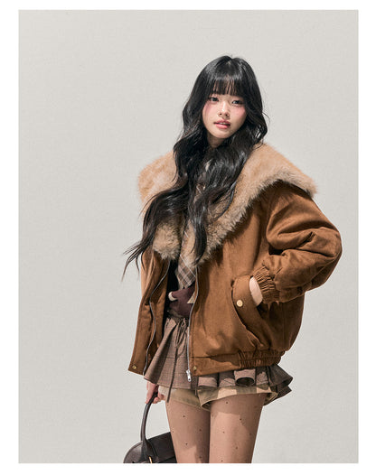 少也眼 "Sunset Melted Sugar" Faux Suede Padded Jacket