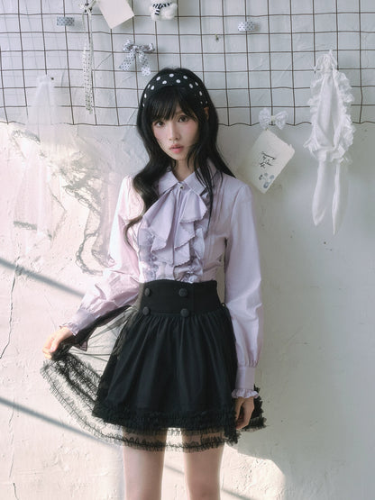 "Royal Lavender" Victorian Layered Collection (Ruffle Shirt / High-Waist Skirt / Mesh Overlay Skirt)