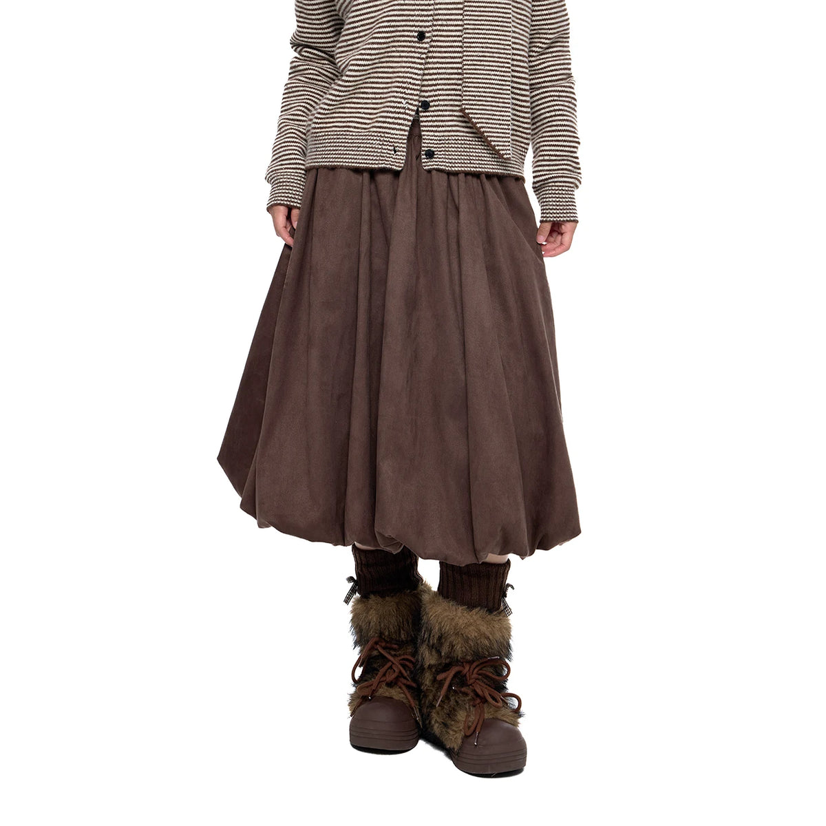 EZEK | Cloud Flower Bubble Skirt A-Line Midi (Black / White / Tan / Gray)