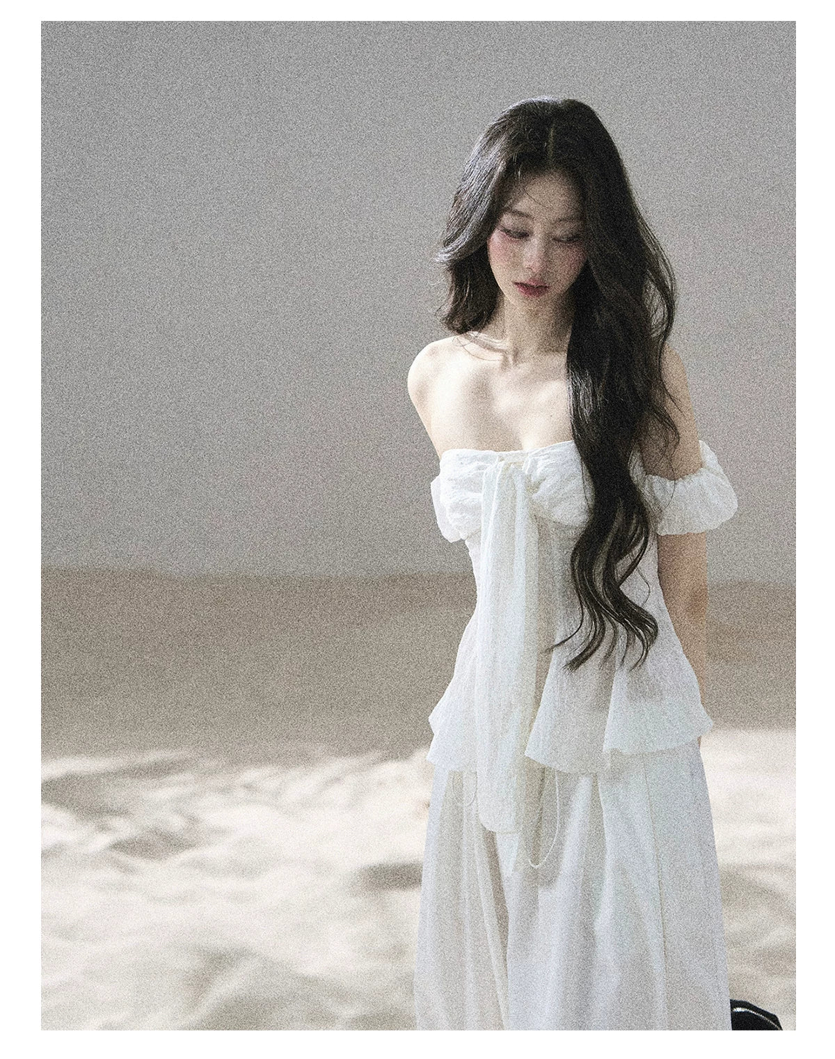 "Lazy Soliloquy" White Peplum Top & Wide-Leg Pants Set