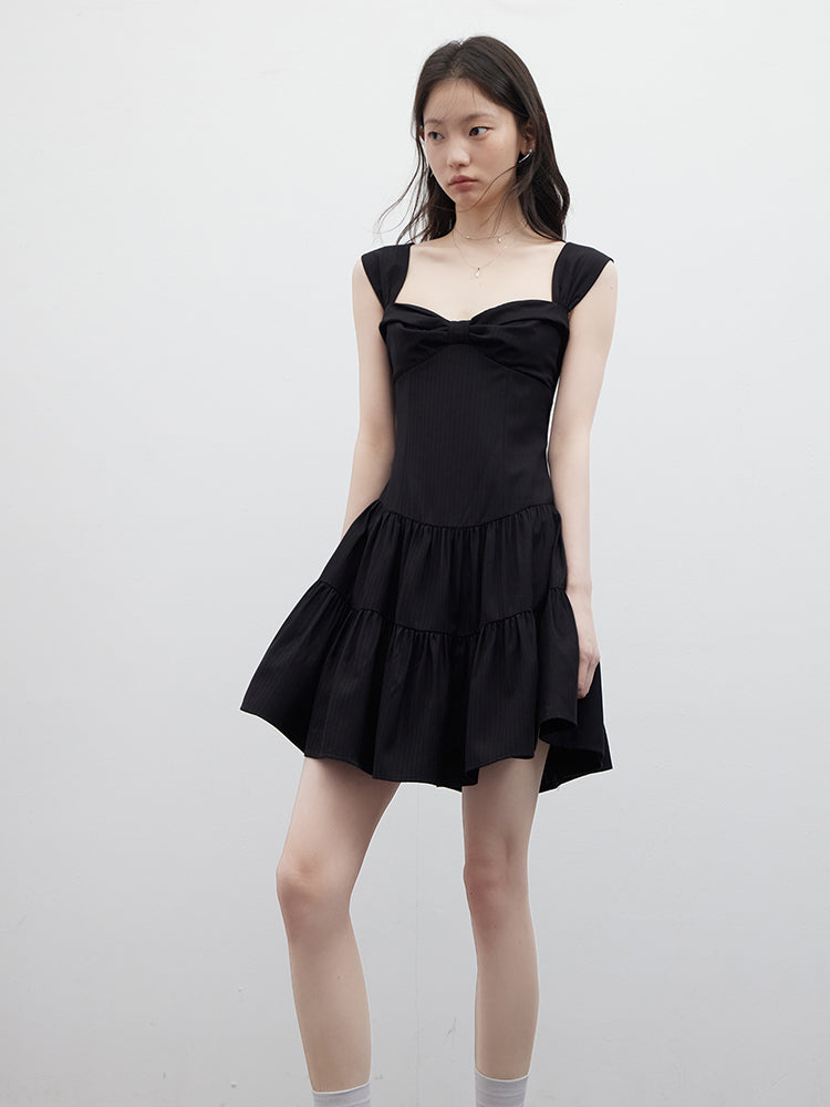 FUSSED Retro Ballroom Bow-Front Cake Dress – Midnight Black FOF-25SS078b