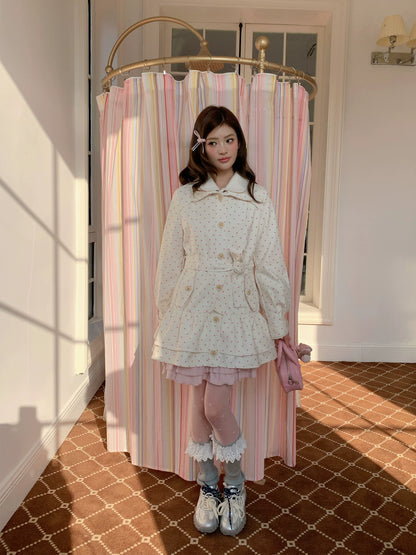 “Sweetheart Whisper” Beige Apricot Heart Print Midi Dress