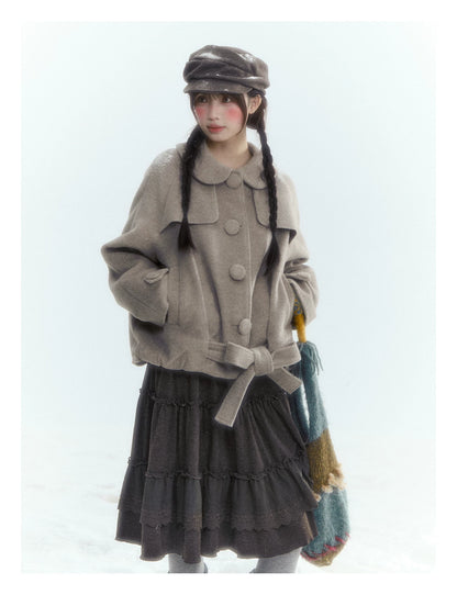 Short Cocoon Wool-Blend Coat (Taro Purple / Oatmeal Gray)
