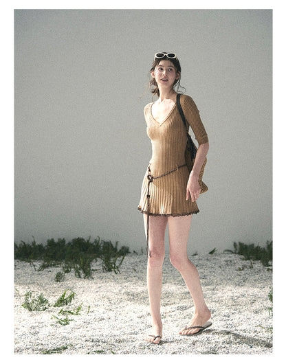 “Amber Memoir” Milk Tea Knit Mini Dress