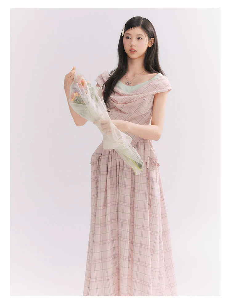 “Heartfelt Rendezvous” Pink Plaid Maxi Dress