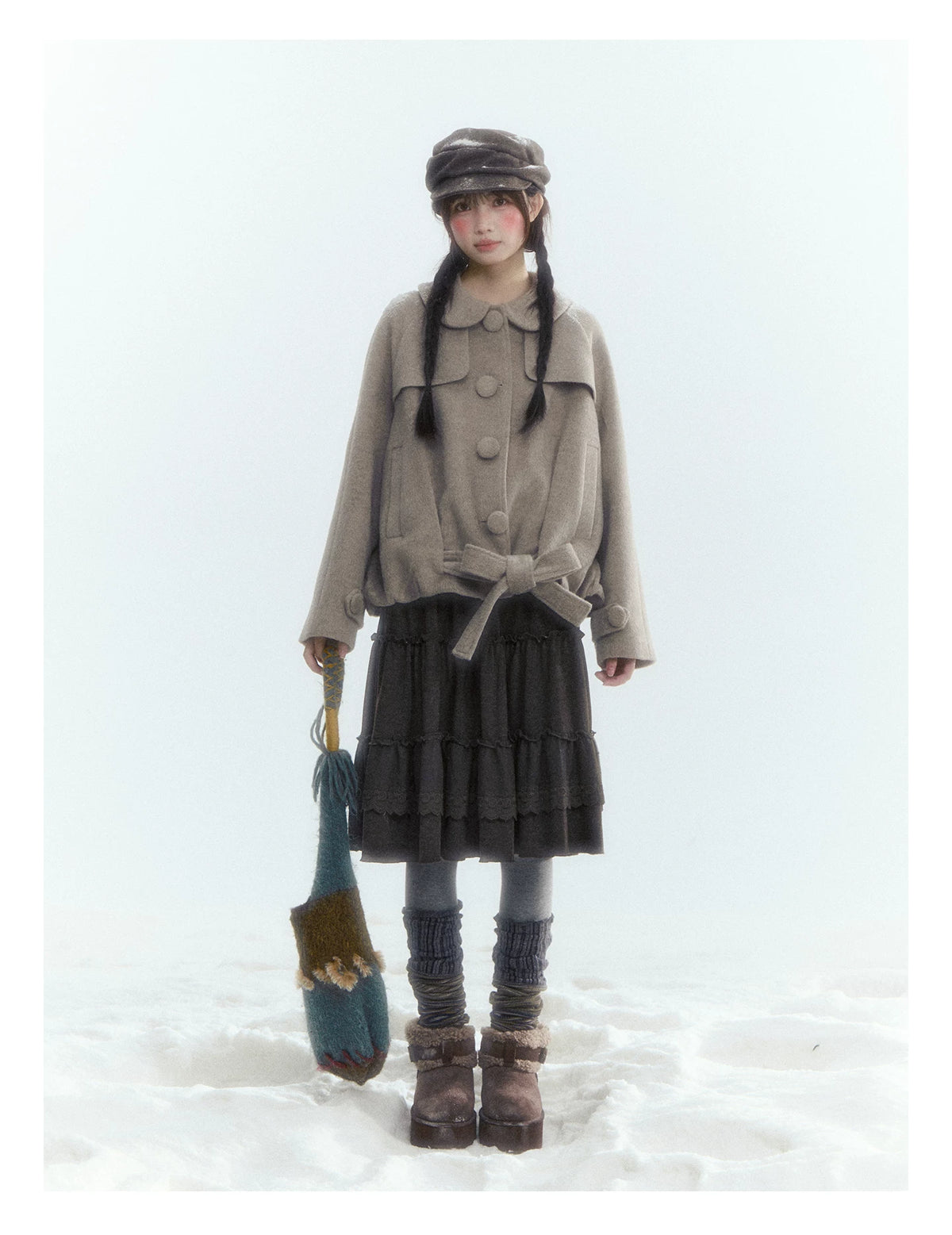 Short Cocoon Wool-Blend Coat (Taro Purple / Oatmeal Gray)