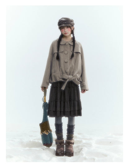 Short Cocoon Wool-Blend Coat (Taro Purple / Oatmeal Gray)